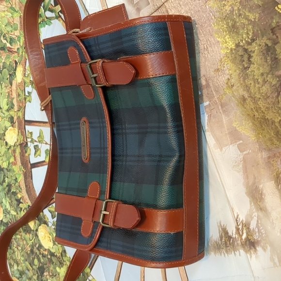 POLO by Ralph Lauren vintage green plaid satchel bag - Picture 3 of 10